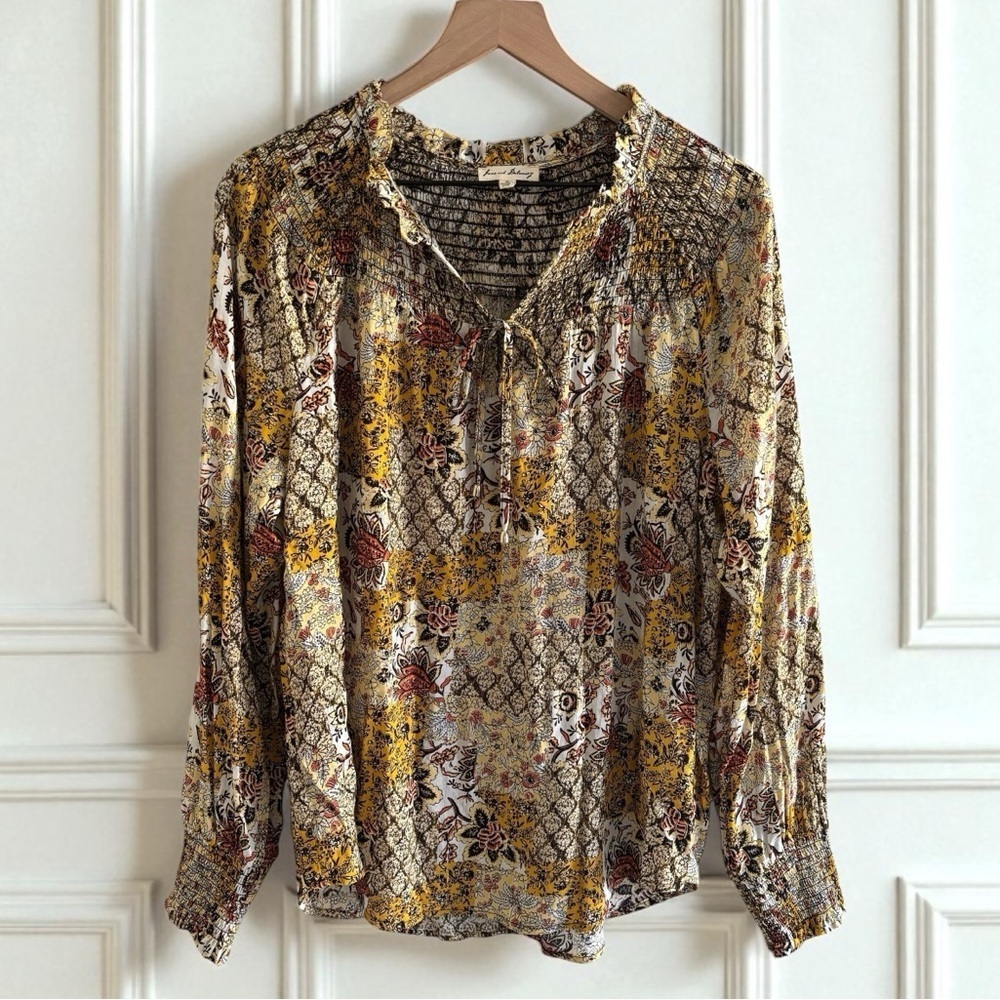 Jane and Delancey Boho Floral Blouse Size Medium Smocked Cottagecore Peasant